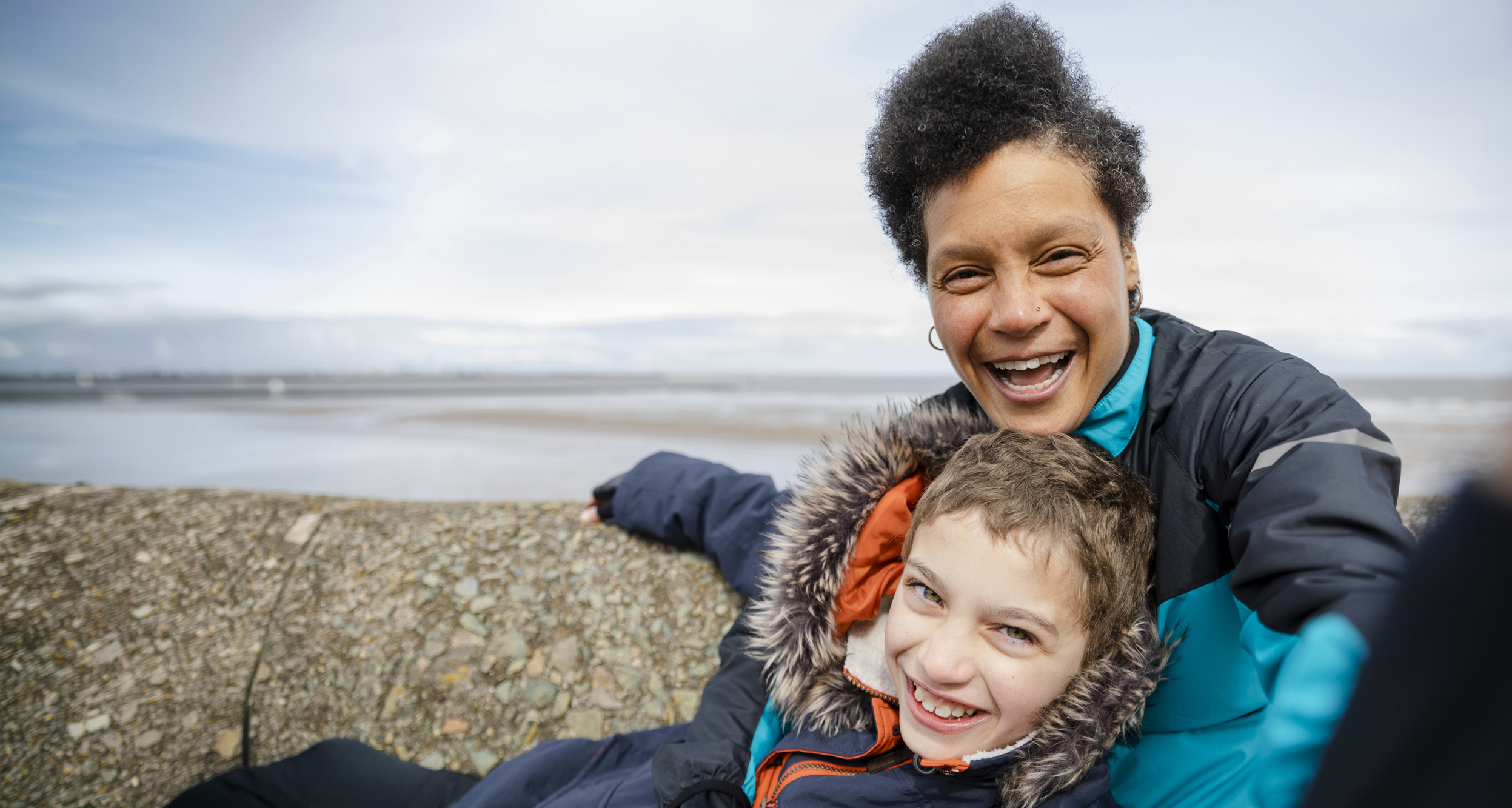 Mum and Son near the sea
